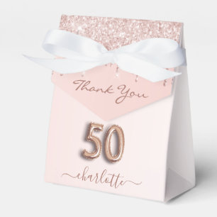 50th birthday pink rose gold glitter thank you favour box