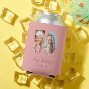50th Birthday Pink Two Photo Can Cooler