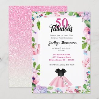 50th Birthday Poodle Skirt-Fabulous 50s Glitter Invitation