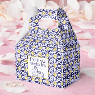 50th Birthday Portuguese Tiles Blue Mediterranean Favour Box