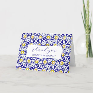 50th Birthday Portuguese Tiles Blue Thank you Card
