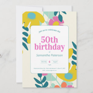 50th birthday pretty colourful floral modern invitation