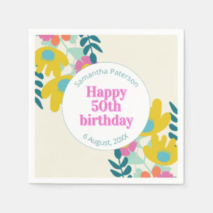 50th birthday pretty colourful floral modern napkin