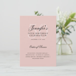 50th Birthday Program Blush Pink w/ Menu Invitation