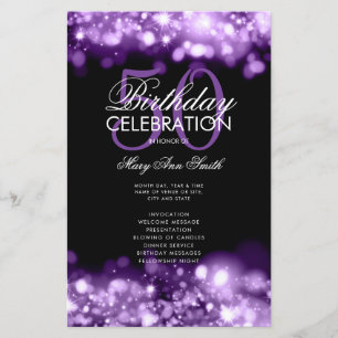 50th Birthday Program Glam Lights Purple w/ Menu