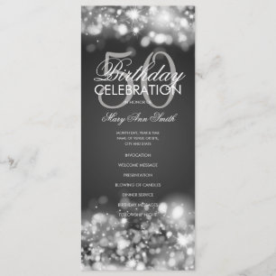 50th Birthday Program Glam Lights Silver w/ Menu