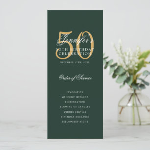 50th Birthday Program Gold Green Thank You Invitation