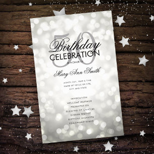 50th Birthday Program Lights Silver w/ Menu 