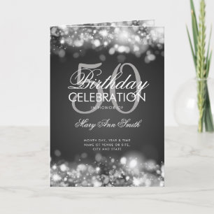 50th Birthday Program Menu Glam Lights Silver 