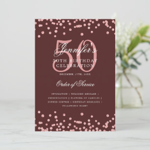 50th Birthday Program Menu Rose Gold Burgundy  Invitation