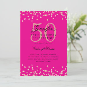 50th Birthday Program Menu Rose Gold Hot Pink Invitation