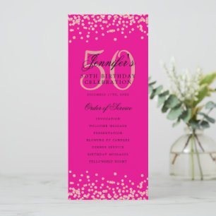 50th Birthday Program Menu Rose Gold Hot Pink Invitation
