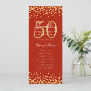50th Birthday Program Menu Thank U Gold Red Invitation