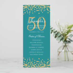 50th Birthday Program Menu Thank U Gold Teal  Invitation