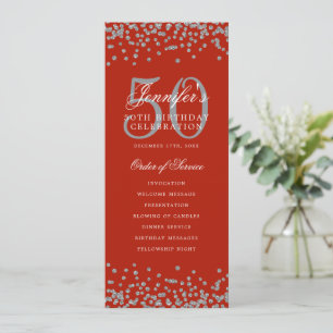 50th Birthday Program Menu Thank U Silver Red Invitation