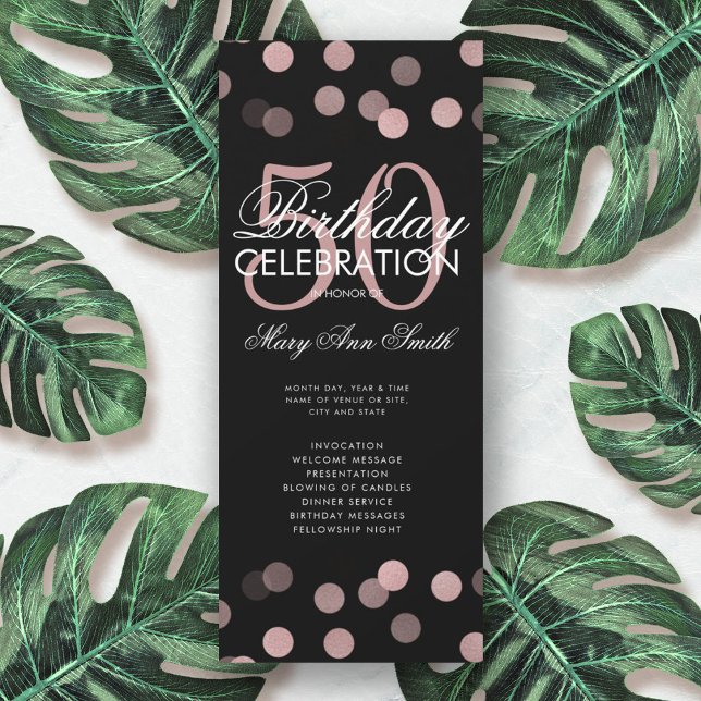 50th Birthday Program Rose Gold Confetti w/ Menu Invitation (Creator Uploaded)