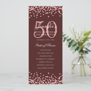 50th Birthday Program Rose Gold Menu Burgundy  Invitation