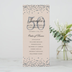 50th Birthday Program Silver Menu Champagne Invitation