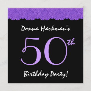 50th Birthday Purple and Black Lace V584A Invitation