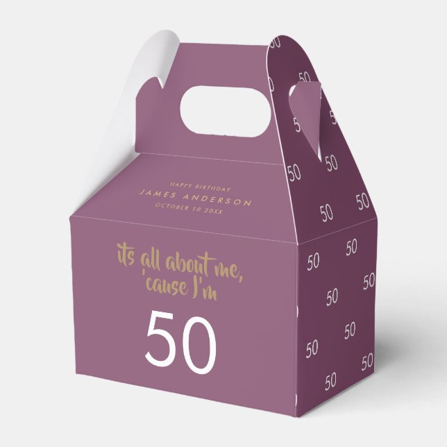 50th Birthday purple and gold simple elegant  Favour Box (Front Side)
