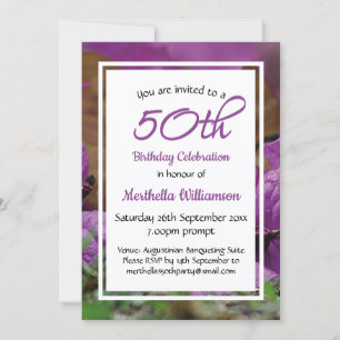 50th Birthday Purple Floral Personalised Invitation