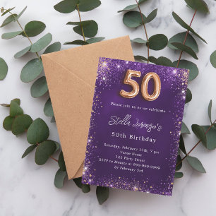 50th Birthday purple rose gold Invitation