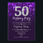 50th Birthday - Purple Silver Invitation<br><div class="desc">50th Birthday Invitation.
Elegant purple white design with faux glitter silver. Adult birthday. Features diamonds and script font. Men or women bday invite. Perfect for a stylish birthday party. Message me if you need further customization.</div>