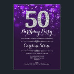 50th Birthday - Purple Silver Invitation<br><div class="desc">50th Birthday Invitation.
Elegant purple white design with faux glitter silver. Adult birthday. Features diamonds and script font. Men or women bday invite. Perfect for a stylish birthday party. Message me if you need further customization.</div>