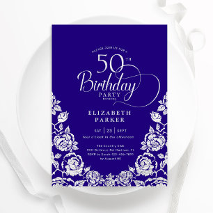50th Birthday Purple Silver Roses Invitation