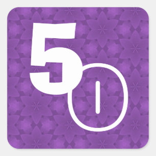 50th Birthday Purple Stars Square Sticker