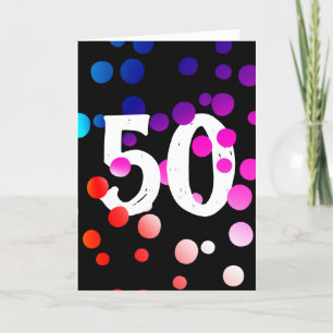 50th Birthday Rainbow Dots on Black Card