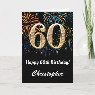 50th Birthday Rainbow Fireworks Black and Gold Card