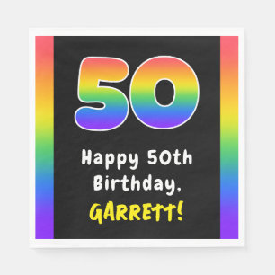 50th Birthday: Rainbow Spectrum # 50, Custom Name Napkin