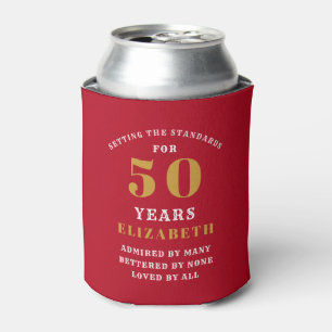 50th Birthday Red And Gold Add Your Name Can Cooler