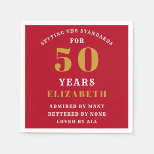50th Birthday Red And Gold Add Your Name Napkin