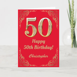 50th Birthday Red and Gold Glitter Frame Card