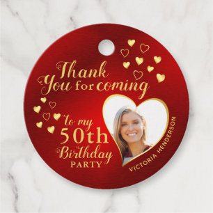 50th Birthday Red and Gold Thank You Favour Tags