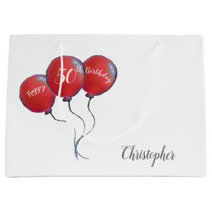 50th birthday red balloon large gift bag