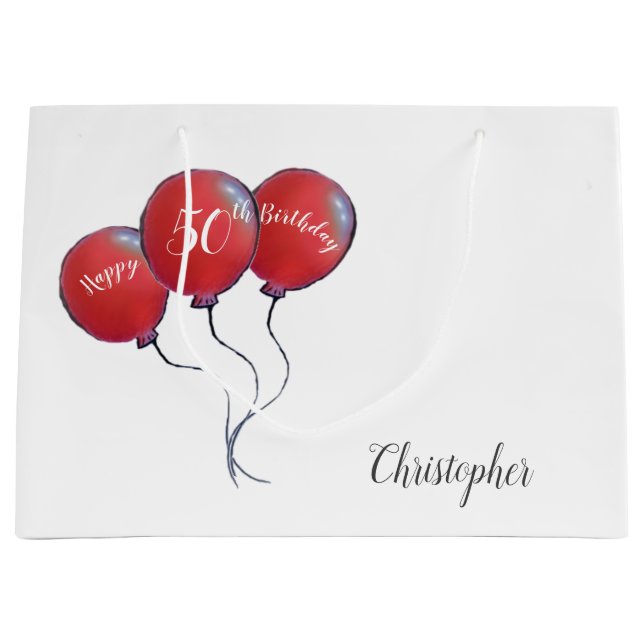 50th birthday red balloon large gift bag (Front)