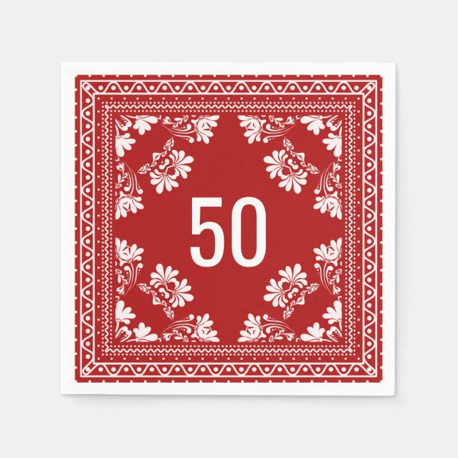 50th Birthday Red Bandanna Napkin (Front)