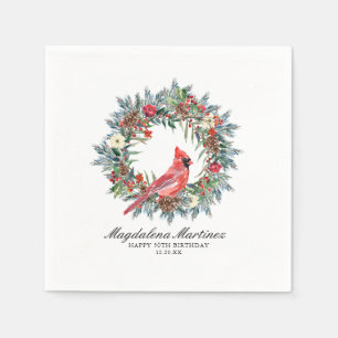 50th Birthday Red Cardinal Wreath Custom Cocktail Napkin