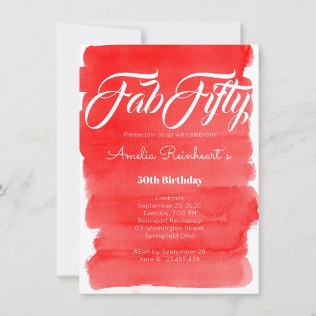 50th Birthday Red Elegant Calligraphy Style Invitation (Front)