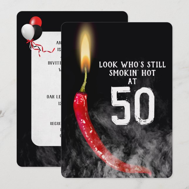 50th Birthday Red Hot Pepper Candle     Invitation (Front/Back)