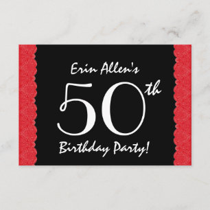 50th Birthday Red Lace V500M Invitation