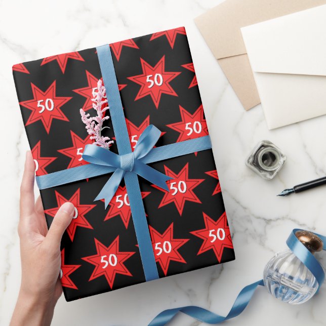 50th Birthday Red Star  Wrapping Paper (Gifting)