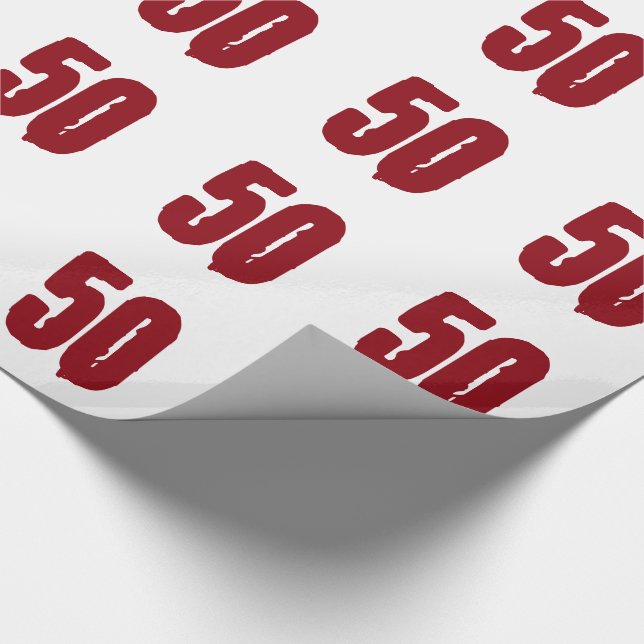 50th Birthday, red text on white. Wrapping Paper (Corner)
