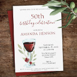 50th Birthday Red Wine Watercolor Party Invitation<br><div class="desc">50th Birthday Red Wine Watercolor Party Invitation. 50th birthday party invitation for her or him. Invitation with watercolor red wine glass, roses and twigs on a white background. The text is fully customisable - personalise it with your name, any age - 30th 40th 50th 60th 70th 80th 90th 100th, date...</div>