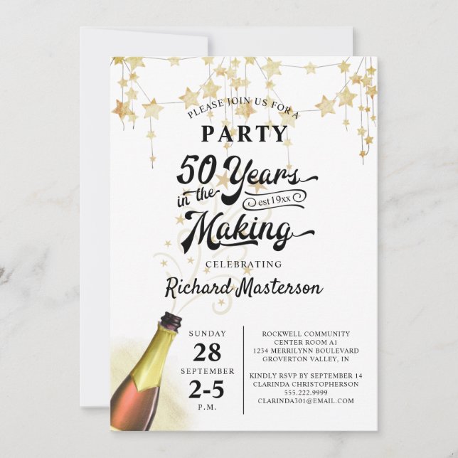 50th Birthday Retro 50 Years in Making Black Gold Invitation (Front)