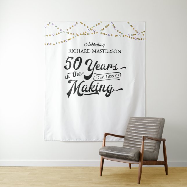 50th Birthday Retro Backdrop Years In The Making Tapestry (In Situ)
