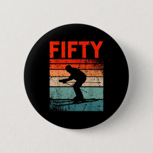 50th birthday retro ski skiing 50 year old men 6 cm round badge